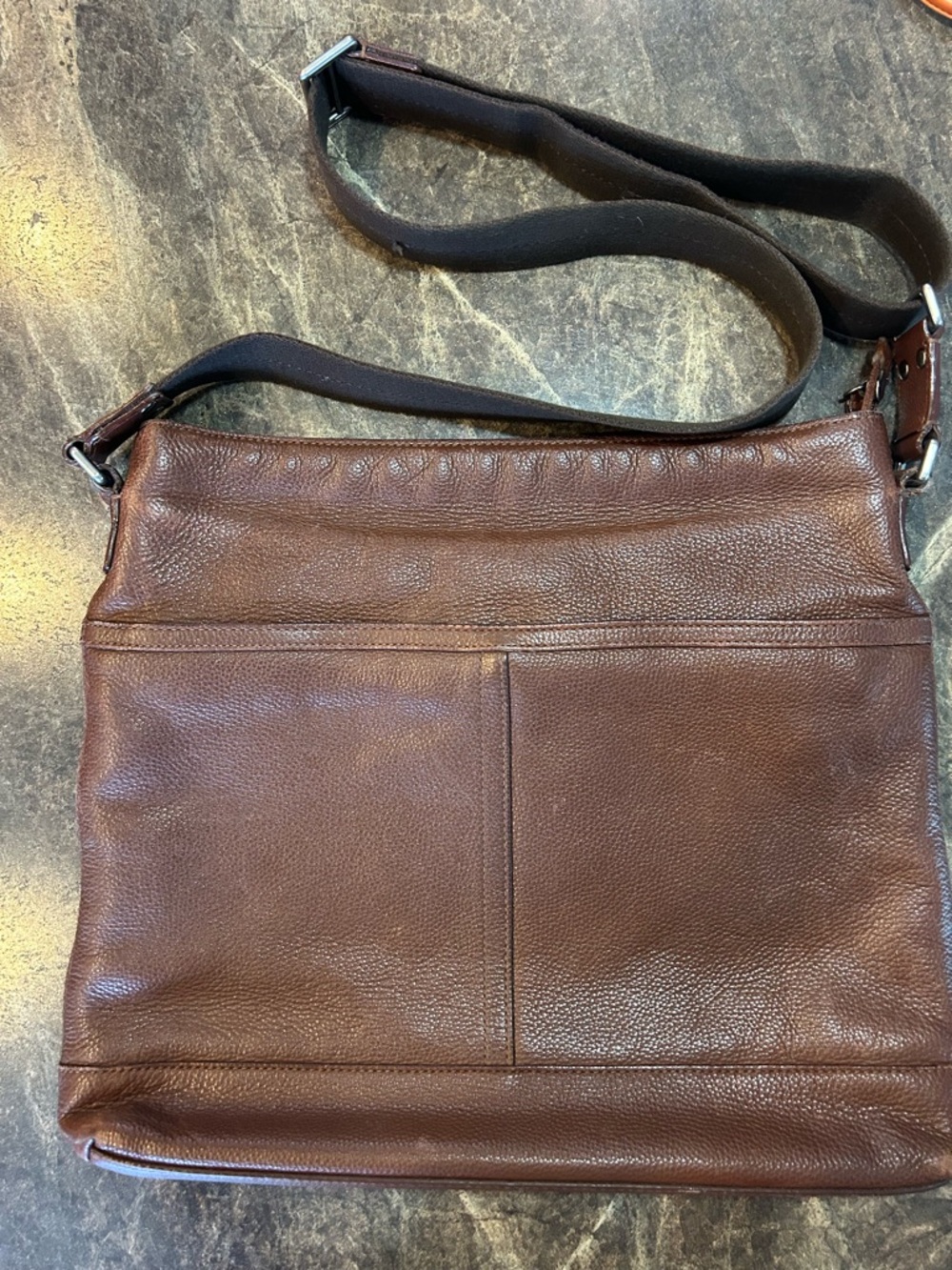 Coach Brown Pebbled Leather Larger Tote adjustable nylon strap